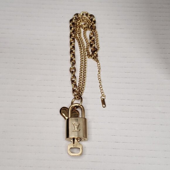 Authentic Louis Vuitton Gold Padlock Pendant w/ unbranded Stainless Steel Chain - Picture 8 of 13